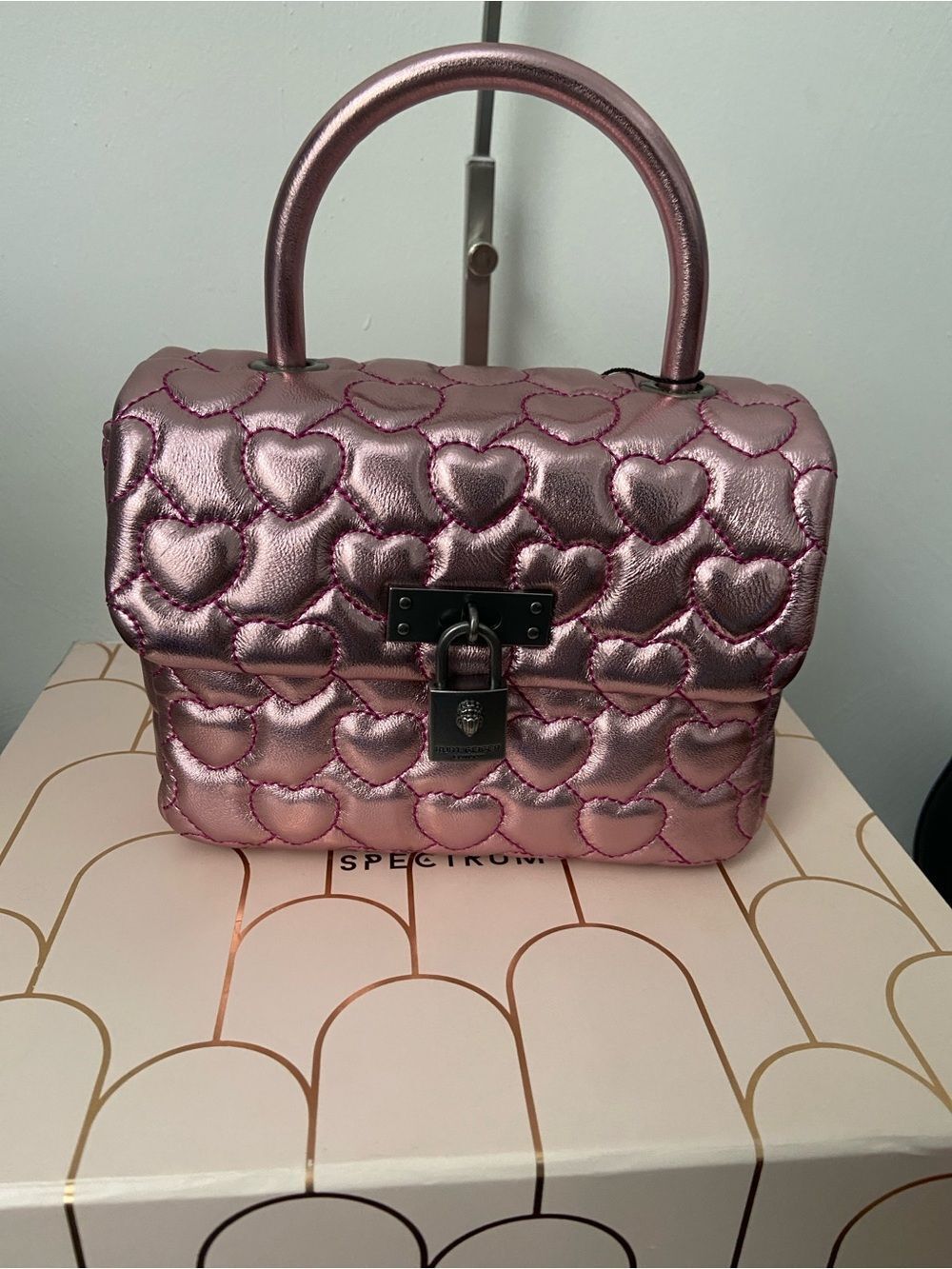 Kurt Geiger Metallic Pink Quilted Heart Satchel